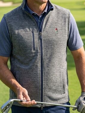 Johnnie-O Mens Gray Heathered Full Zip Golf Vest Gray Large Flag Logo
